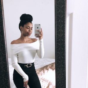 Off the Shoulder Ribbed Sweater